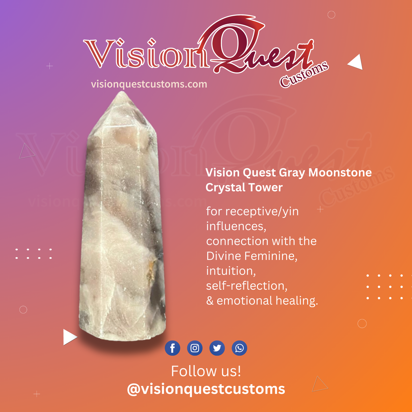 Vision Quest Gray Moonstone Crystal Prism